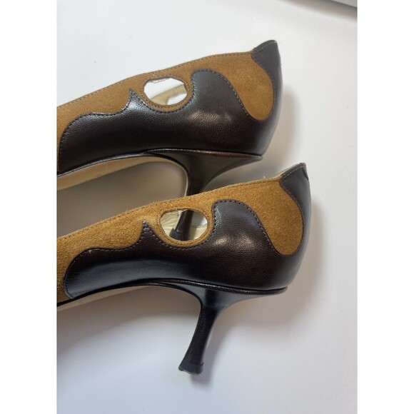 Jimmy Choo Two Tone Suede Leather Cut Out Kitten Heel Pumps Sz 36 - Picture 6 of 11